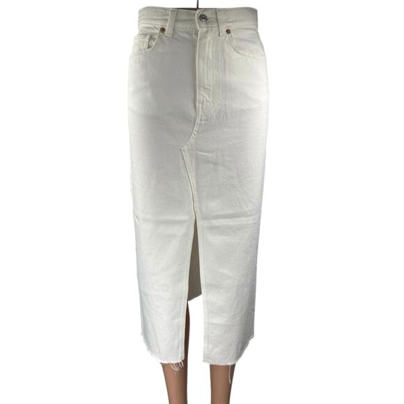 MNG Mango Anais White High Waisted Split Pencil Midi Denim Jean Skirt Size XS - Picture 1 of 5